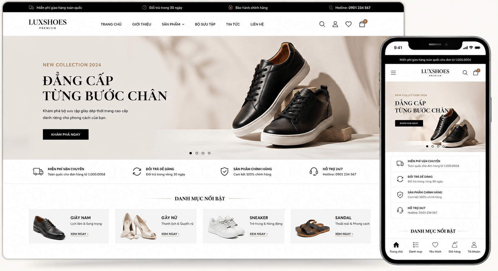 Mẫu thiết kế website giày dép thời trang chuẩn responsive