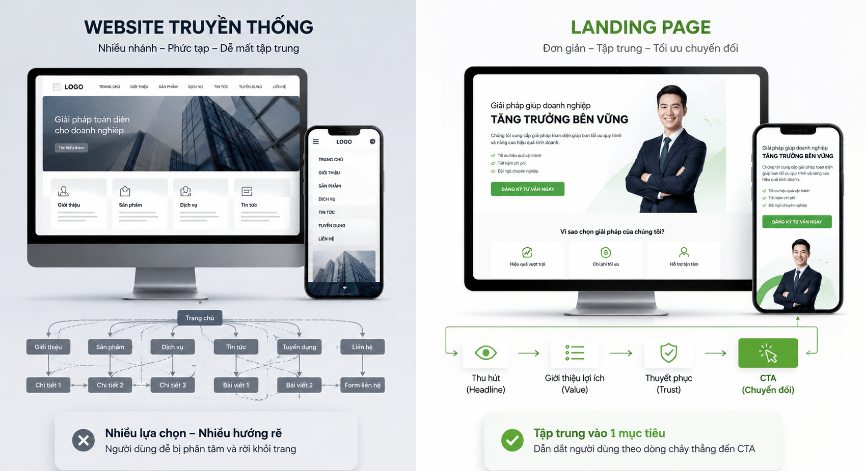 Sự khác nhau giữa website truyền thống và landing page