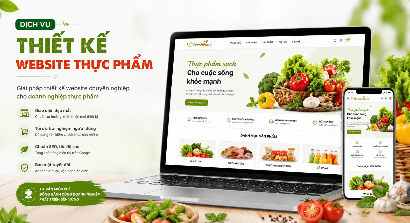 Thiết Kế Website Thực Phẩm Sạch Chuẩn SEO, Tăng Đơn Hàng Hiệu Quả
