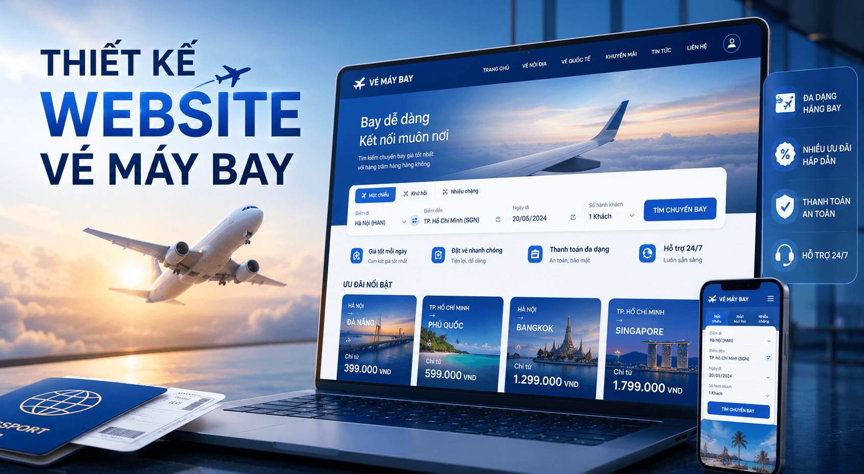 Thiết Kế Website Vé Máy Bay Chuyên Nghiệp, Chuẩn SEO